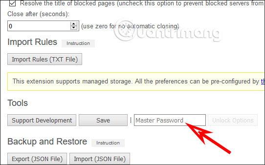 Mật khẩu chặn trang web 