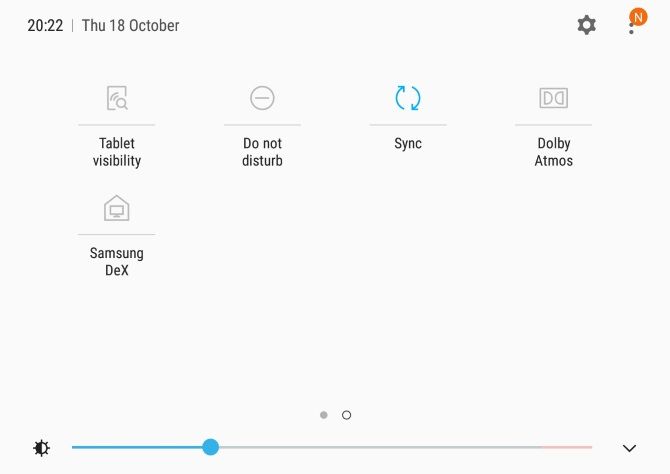 Tùy chọn Samsung Dex ở menu cài đặt nhanh trên Galaxy Tab S4