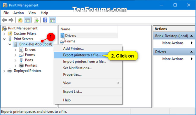 Nhấp vào Export printers to a file