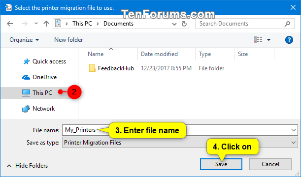 Chọn vị trí bạn muốn lưu file ".printerExport" đã xuất