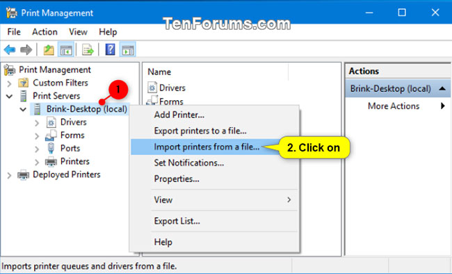 Nhấp vào Import printers from a file