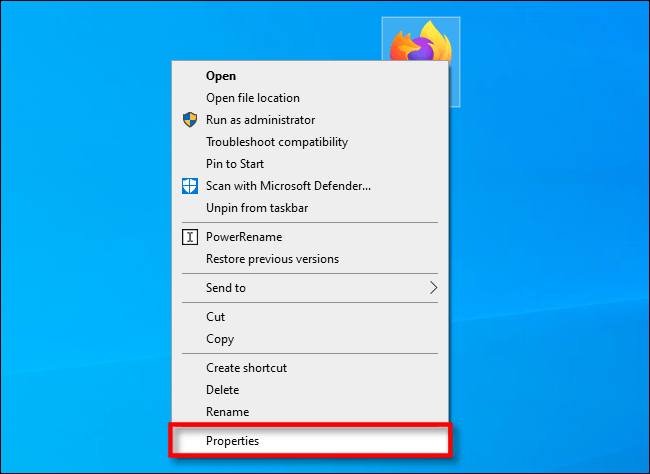 Nhấp chuột phải vào shortcut trên desktop và chọn Properties
