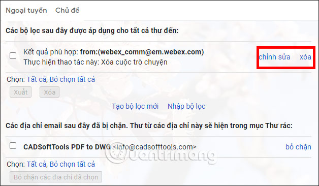 Tùy chỉnh bộ lọc đã tạo