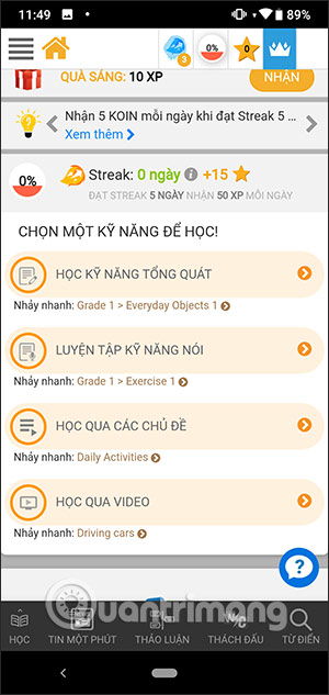 Các level bài kiểm tra