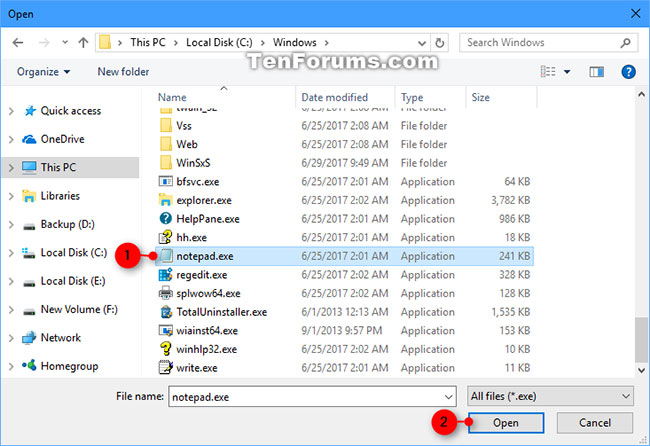 Chọn và mở file .exe