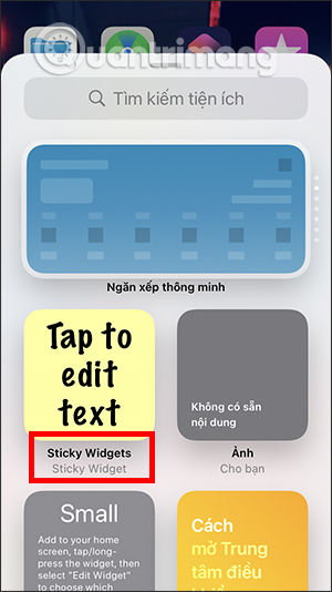 Chọn tiện ích ghi chú