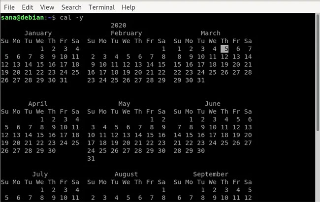 Cách hiển thị lịch trong Debian Terminal