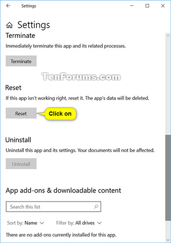 Nhấp vào nút Reset trong Settings