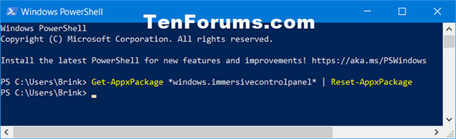 Reset lại ứng dụng Settings trong PowerShell
