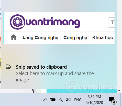 Ảnh chụp một trong những phần screen được lưu nhập Clipboard