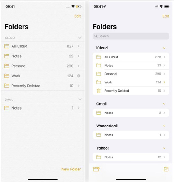 Giao diện trên iOS 13 (trái) và iOS 14 (phải)