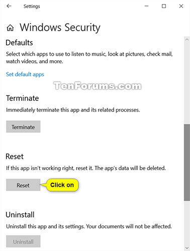 Nhấp vào nút Reset trong Settings