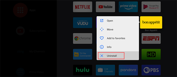 Chọn Uninstall trong menu pop-up