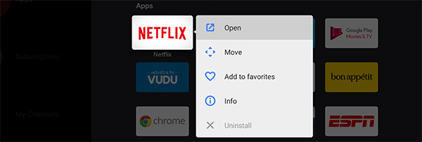 Các ứng dụng cài đặt sẵn sẽ không thể gỡ khỏi Android TV