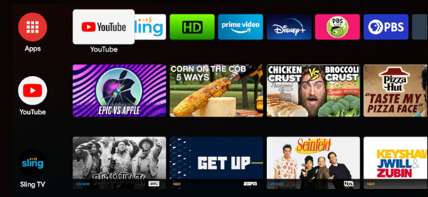Màn hình chính của Android TV