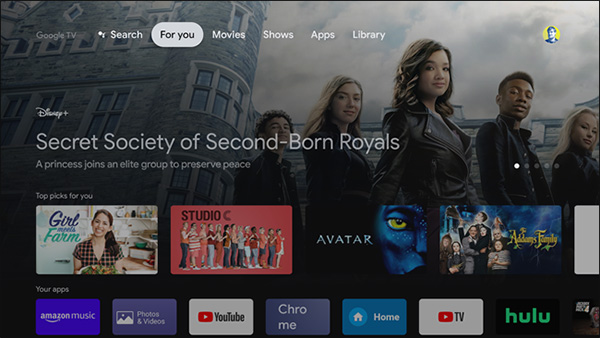 Màn hình chính của Google TV