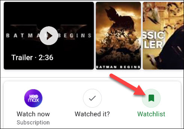 Watchlist trên Google TV