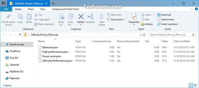 Mở file Default_Power_Plans.zip và giải nén file tương ứng
