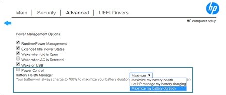 Kích hoạt HP Battery Health Manager trong BIOS