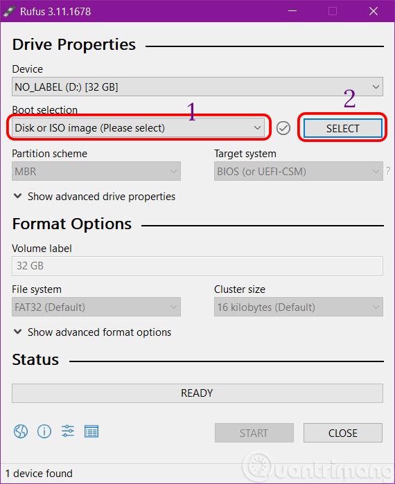 Select ISO file to create bootable USB