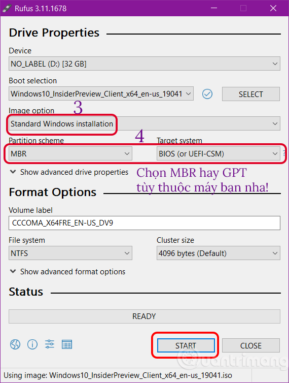 Chọn Partition scheme và Target System 1