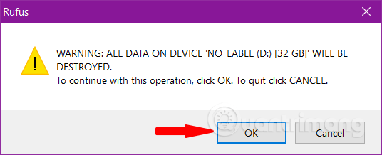 USB format warning dialog box