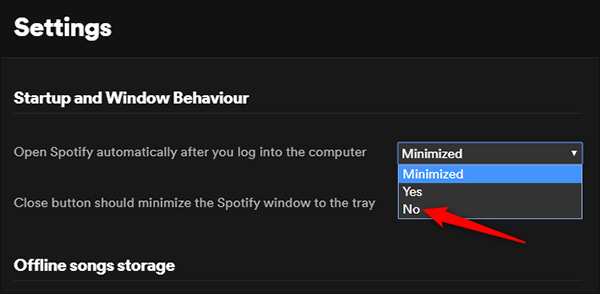 Cách tắt khởi động Spotify khi mở máy trên Windows 10
