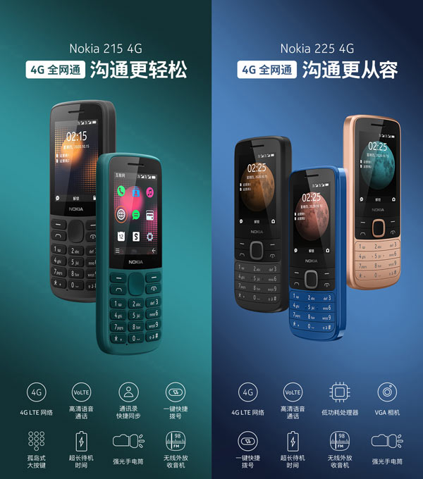 Các phiên bản màu sắc của Nokia 225 4G và Nokia 215 4G để người dùng lựa chọn. Nguồn: NoypiGeeks.