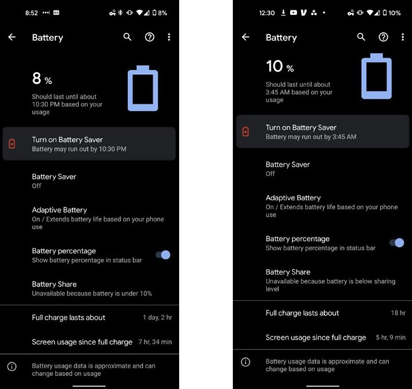 Chế độ pin của Google Pixel 5