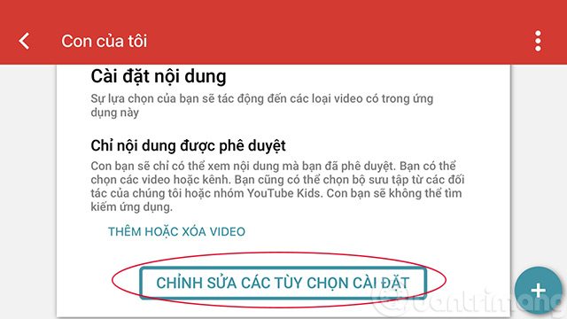 Chỉnh sửa các tùy chọn cài đặt