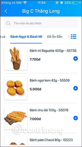 Chọn mặt hàng muốn mua