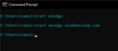 Thực thi lệnh "start msedge www.example.com" để mở một URL từ dòng lệnh trong trình duyệt Edge