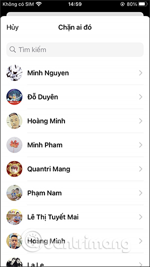 Chọn người muốn chặn
