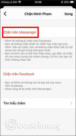 Chặn tin nhắn Messenger