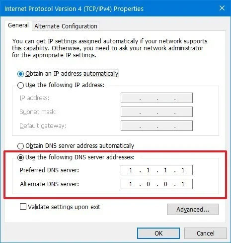 Nếu DNS server hiện tại không khả dụng, hãy thử một server khác