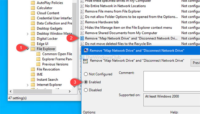 Nhấp đúp vào cài đặt Remove “Map Network Drive” and “Disconnect Network Drive”