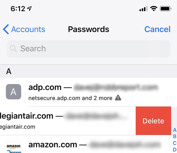 Choose a password and swipe left to delete when no longer needed 
