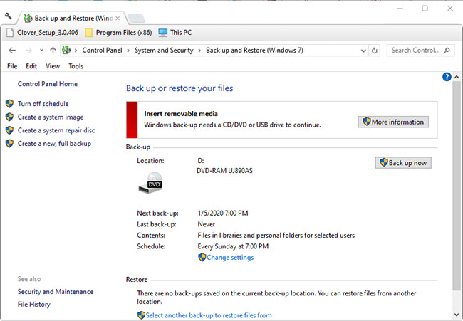 Nhấp vào Back up and Restore Windows 7/10