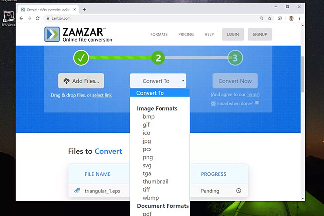 Một cách dễ dàng để chuyển đổi file EPS là sử dụng Zamzar