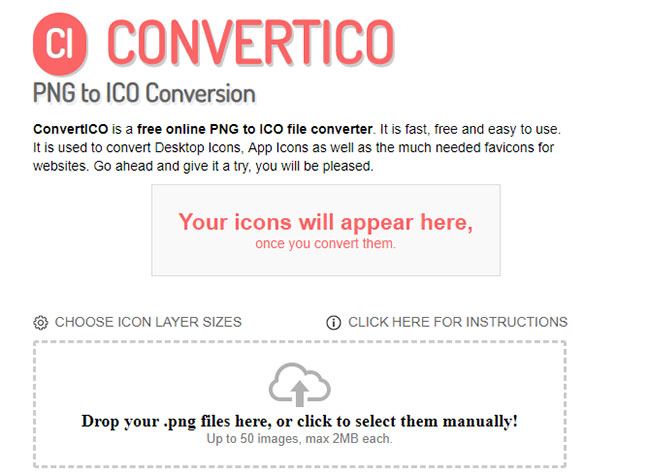 ConvertICO.com cung cấp một cách dễ dàng để chuyển file PNG sang ICO