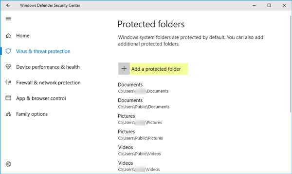 Thêm nhiều thư mục bằng cách nhấp vào nút Add a protected folder