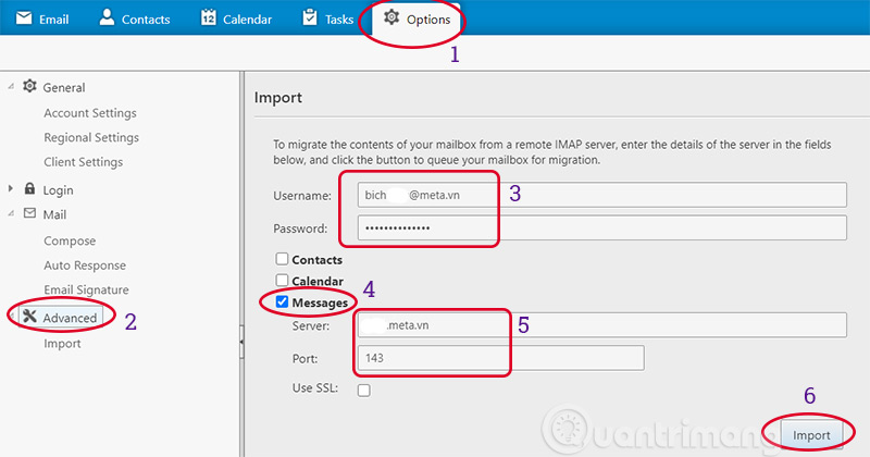 Điền thông tin để chuyển email