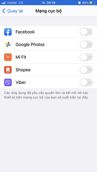 Các ứng dụng yêu cầu quyền truy cập mạng cục bộ