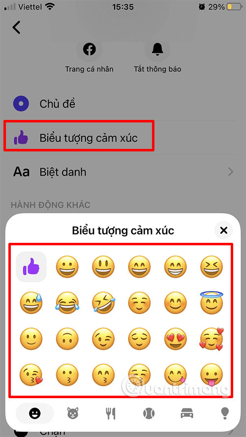 Chọn biểu tượng cảm xúc muốn đổi cho nút like