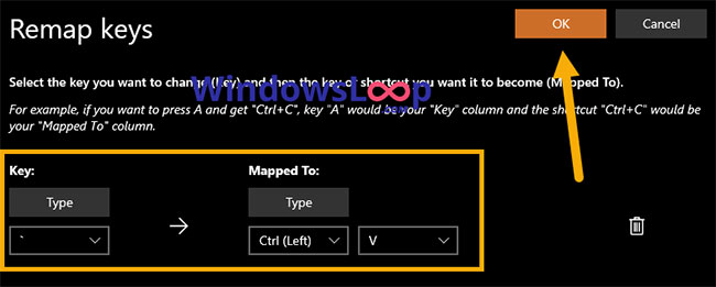 Nhấp vào OK trong cửa sổ cấu hình Remap Keys
