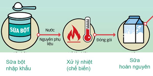 Quy trình sản xuất sữa hoàn nguyên tại các nhà máy.