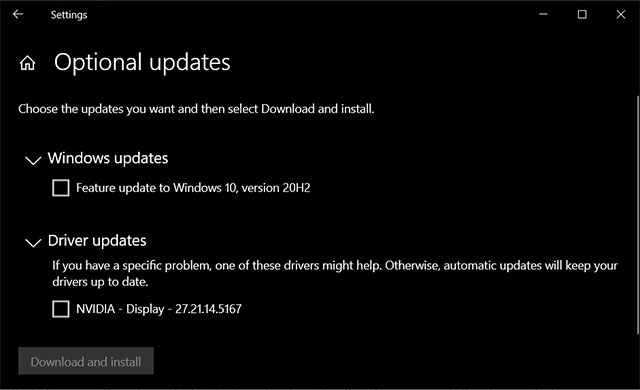 Driver có sẵn trong mục Optional Updates