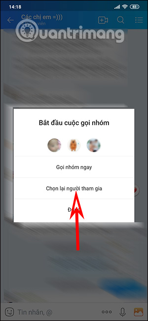 Chọn thành viên tham gia cuộc gọi video