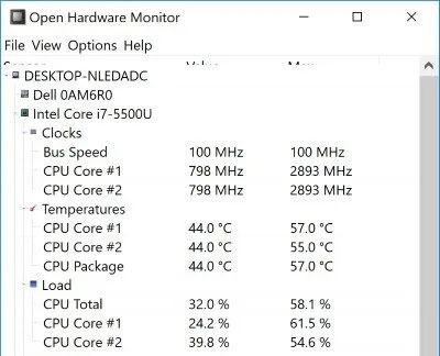 Open Hardware Monitor sẽ liệt kê nhiệt độ cho mỗi lõi mà bộ xử lý của bạn có