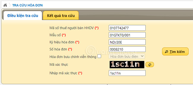 Điền thông tin để tra cứu